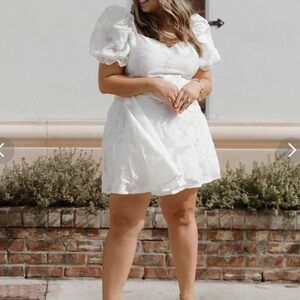 Showpo white fit and flare puff sleeve mini dress Size 16
